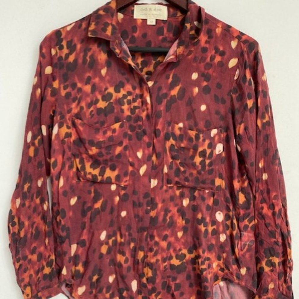 Cloth & Stone Anthropologie Dotted Blouse Burgundy